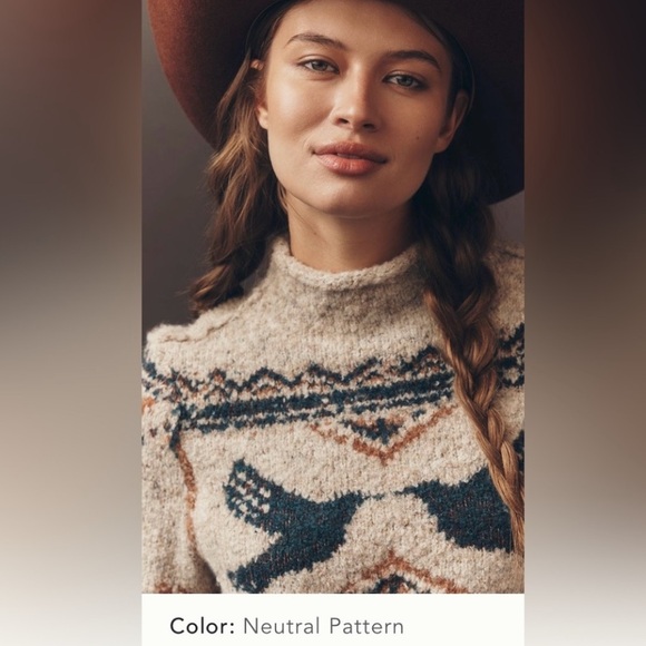 Anthropologie x Pilcro Long-Sleeve Mock-Neck Bird Sweater Size XS NWT - Picture 3 of 15